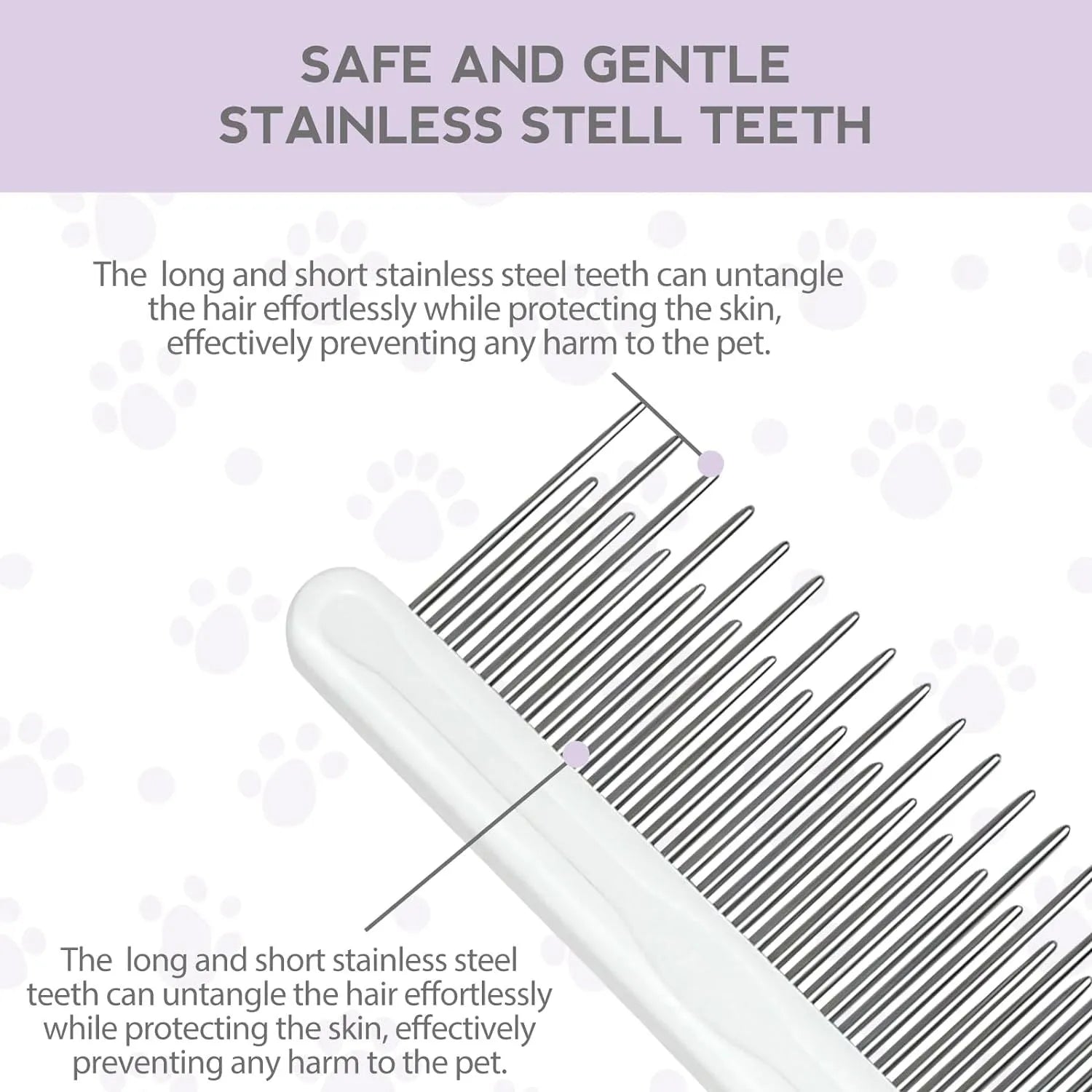 Purple pet detangling comb with stainless steel teeth for cat and dog grooming