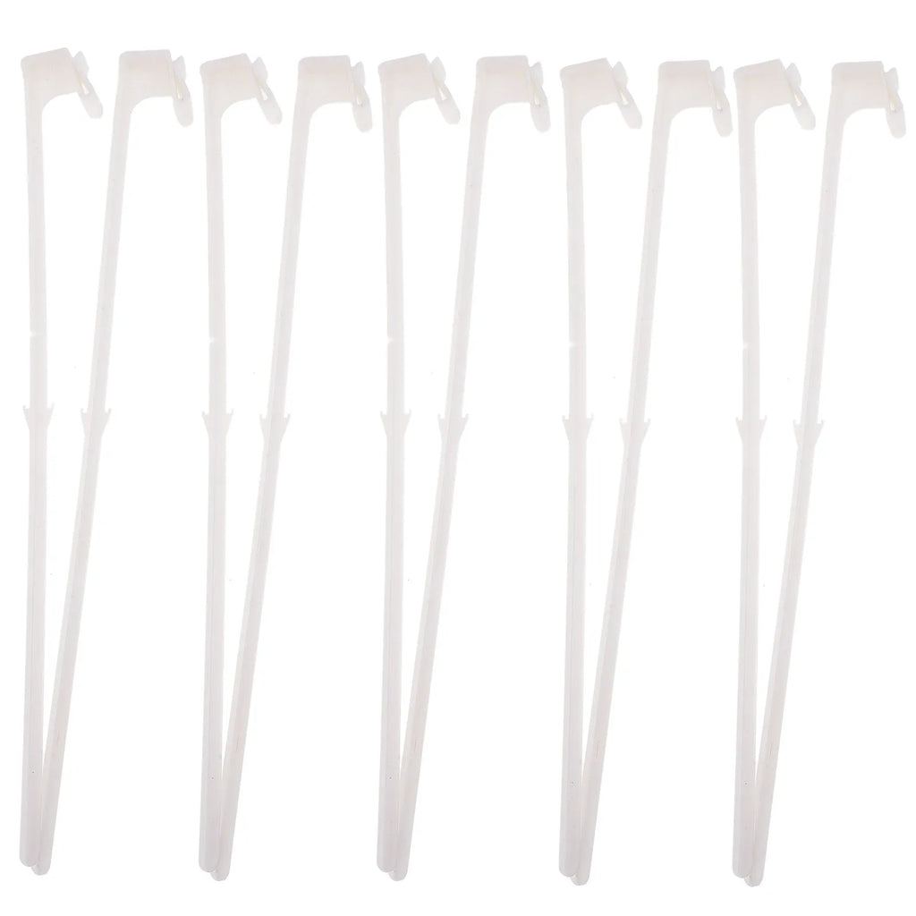 Ten white PP plastic car window flag holder clip mounts on a plain background.