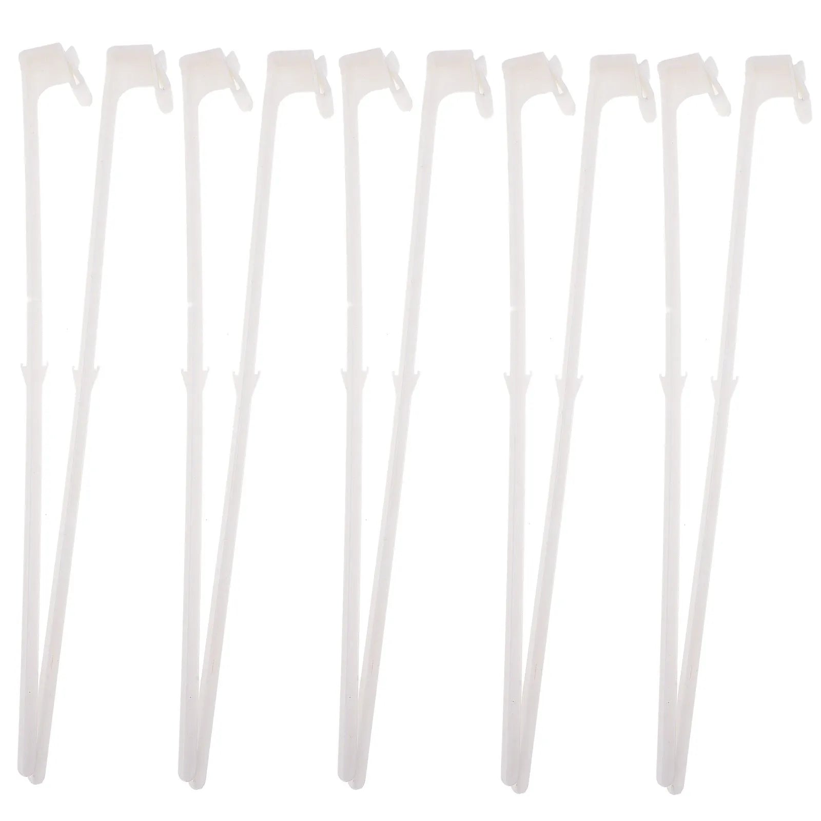 Ten white PP plastic car window flag holder clip mounts on a plain background.