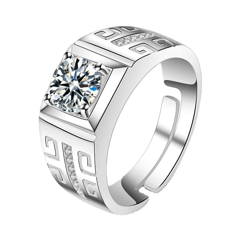 Men's large square diamond ring with adjustable opening in gold colour