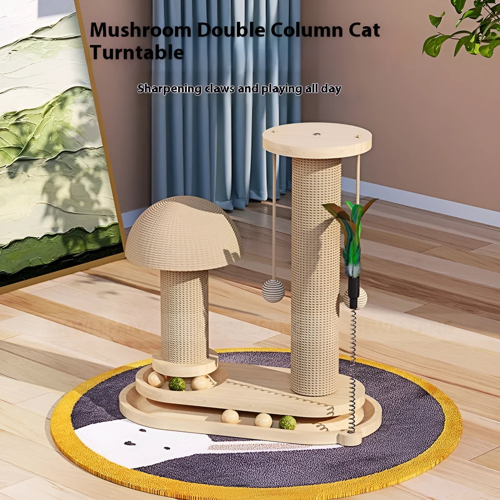 Solid wood cat turntable scratching post climbing frame in multiple style options