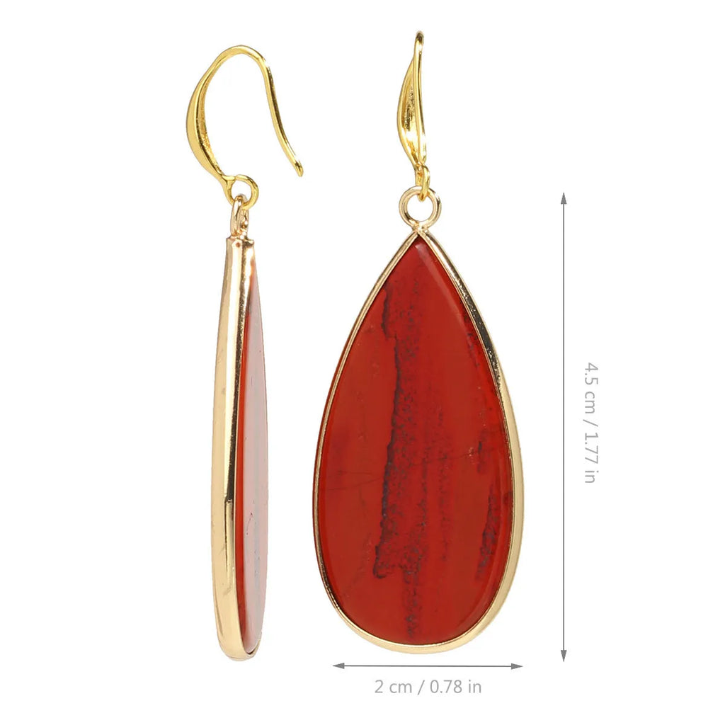Vintage long water drop earrings with handmade stone construction in tigereye colour