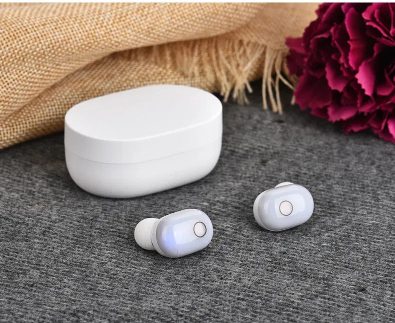Wireless mini binaural headphones with charging case in black, Bluetooth 5.0, touch controls
