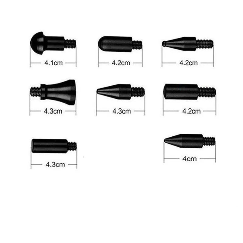 Silver spring steel car dent repair tool with single hook and sixteen replaceable heads for no-paint dent removal