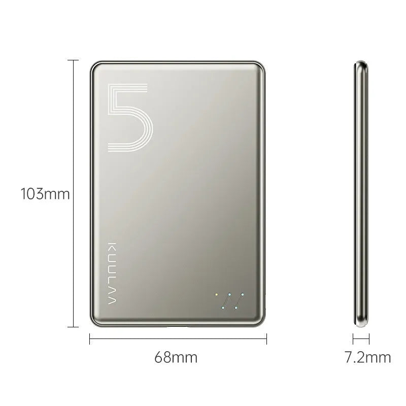 Ultra-thin magnetic wireless power bank 5000 MA with alloy shell in titanium colour changing finish