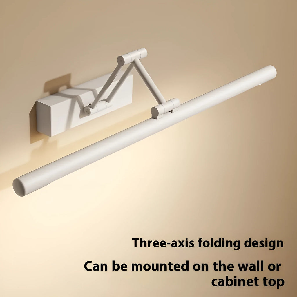 Modern LED strip lamp mounted above bathroom mirror in sand black finish