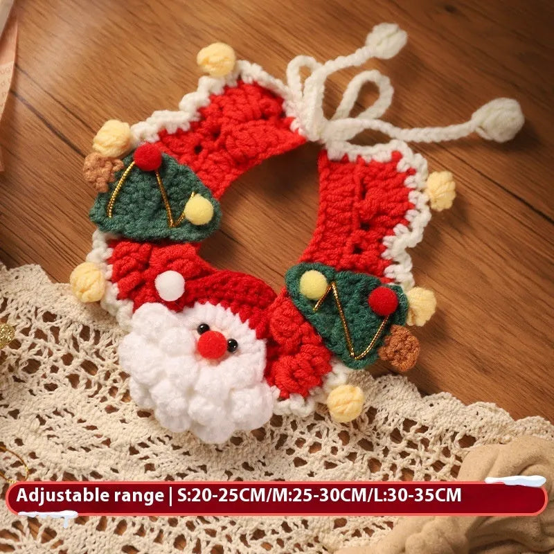 Christmas pet scarf and hat set in wool with cartoon pattern for cat or dog