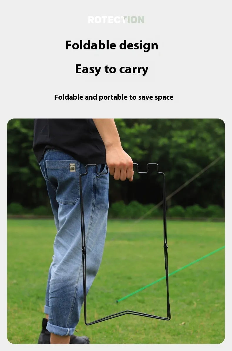 Stainless steel camping garbage bag bracket with folding design in black or silver colour