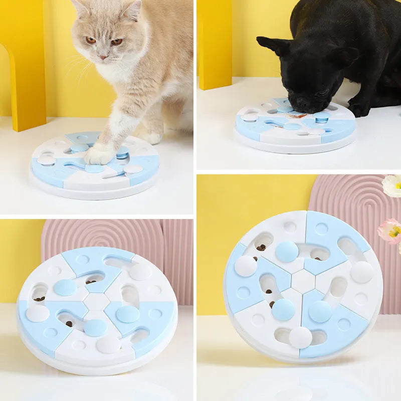 Blue and white jigsaw puzzle feeding tray for dogs made from PP material