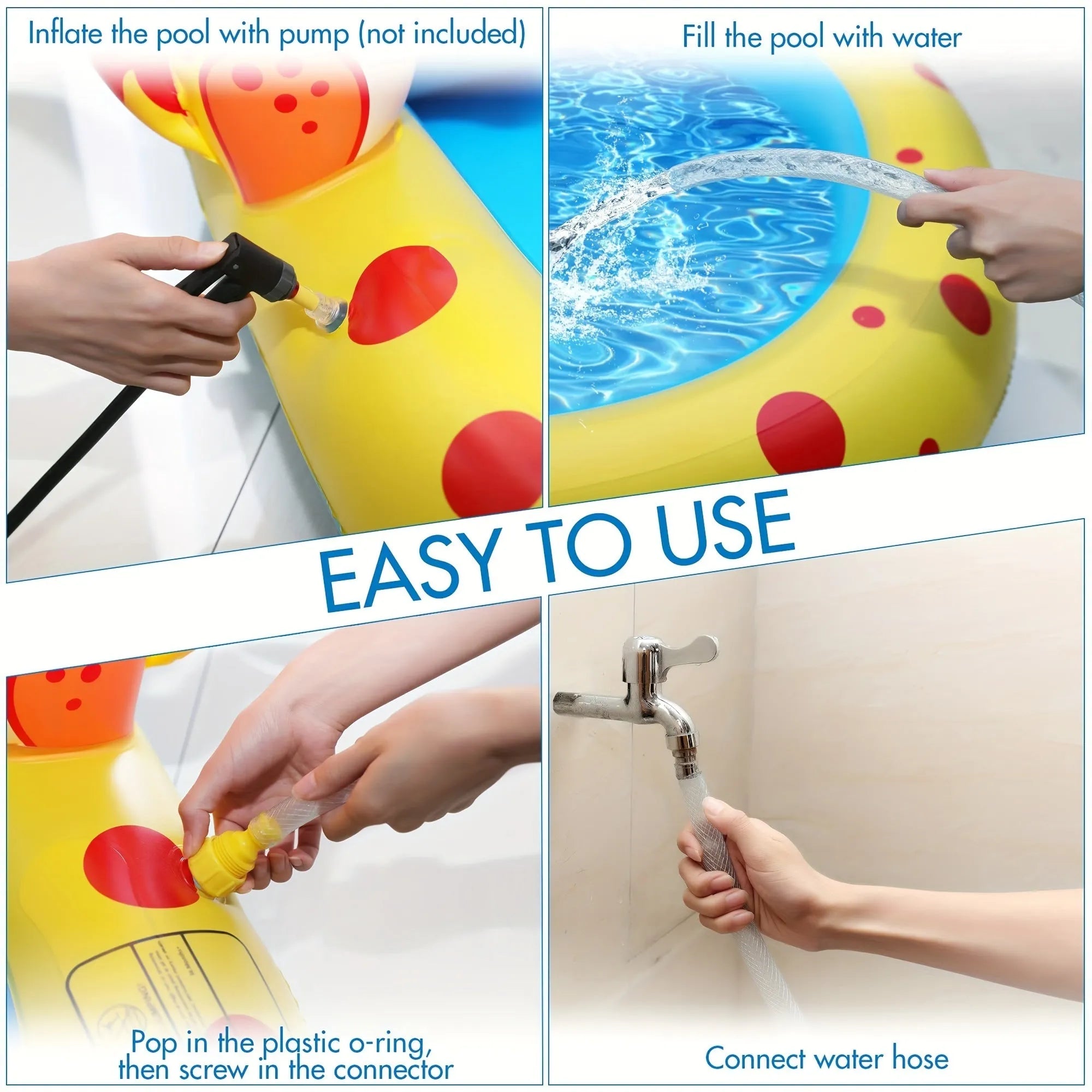 Blue dinosaur-shaped inflatable water spray pool with shark design features for kids outdoor play