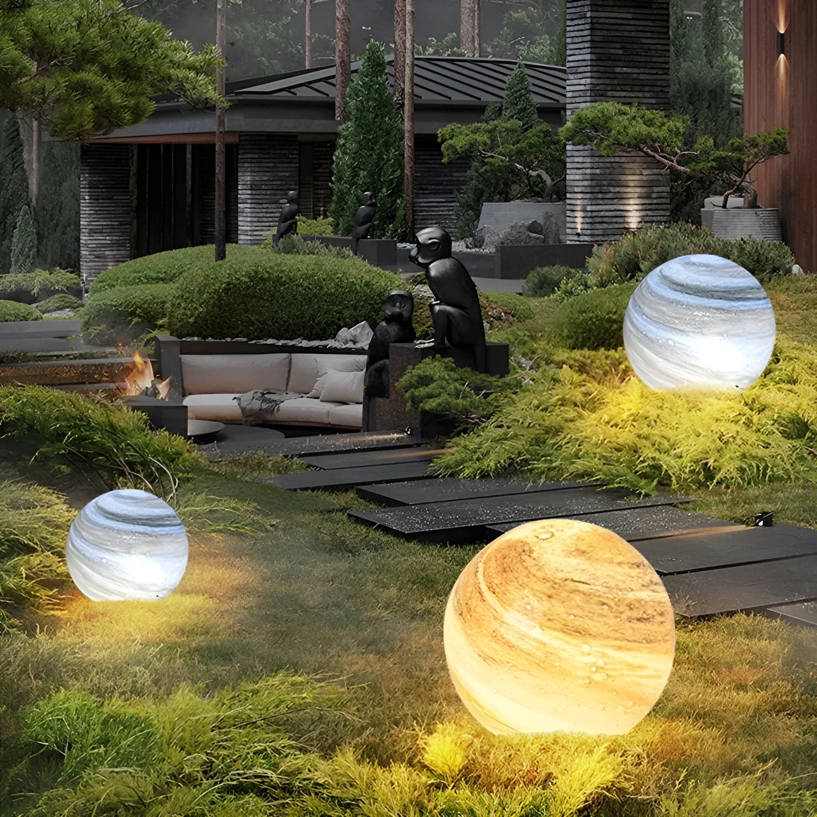 Solar lawn lamp with crystal and die cast aluminium housing, IP65 waterproof, 12W high-light LED, coffee colour, 30cm height, in a garden setting