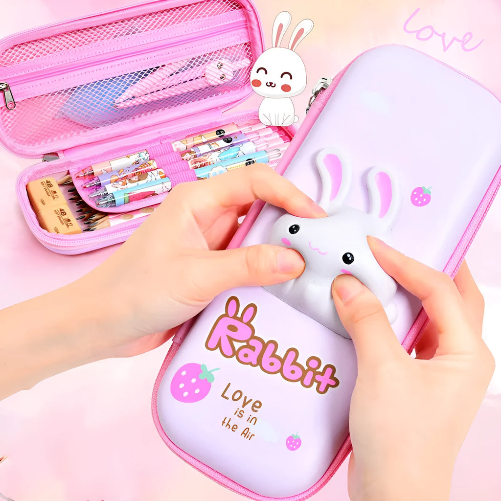 Hard EVA 3D decompression pencil case in square shape with cartoon dinosaur design.