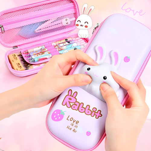 Hard EVA 3D decompression pencil case in square shape with cartoon dinosaur design.