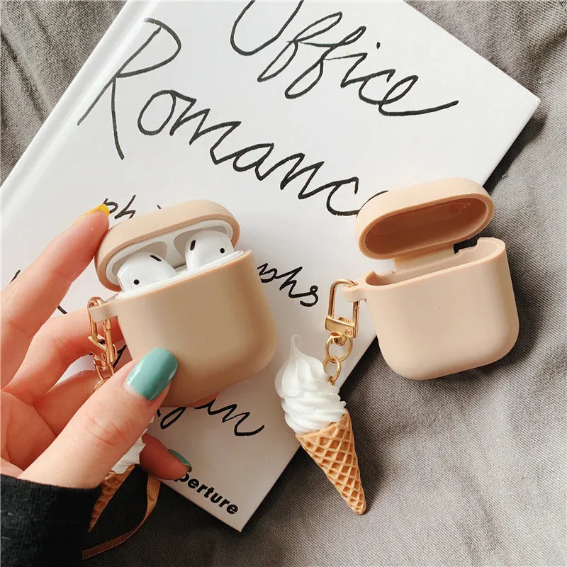 Cylinder ice cream design silicone case for Apple AirPods 2nd generation in photo color.