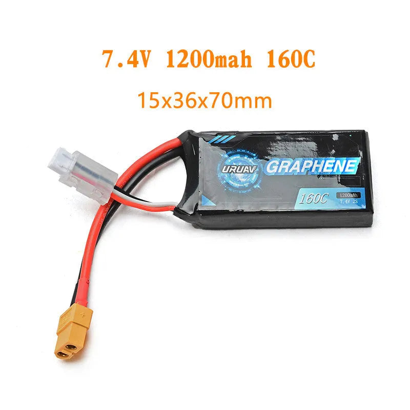 7.4V 1200mAh lithium polymer RC battery with compact rectangular design