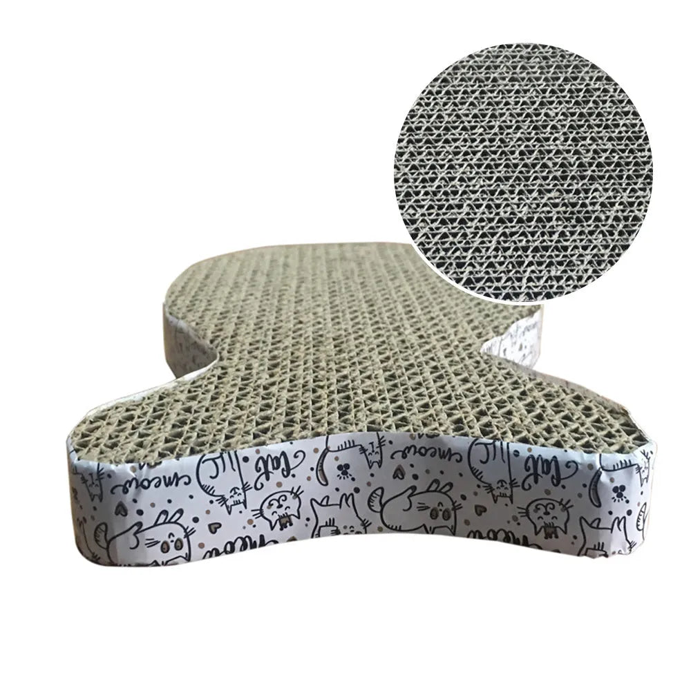 Corrugated paper cat scratcher toy in fish, butterfly, and cat head shapes, flat 2.5cm thick floor pad