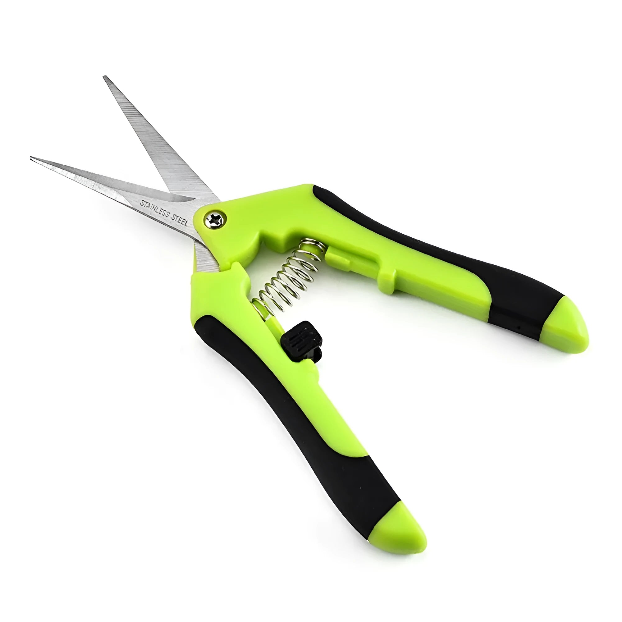 Green-handled stainless steel garden pruning scissors 16.5cm for trimming flower stems and branches