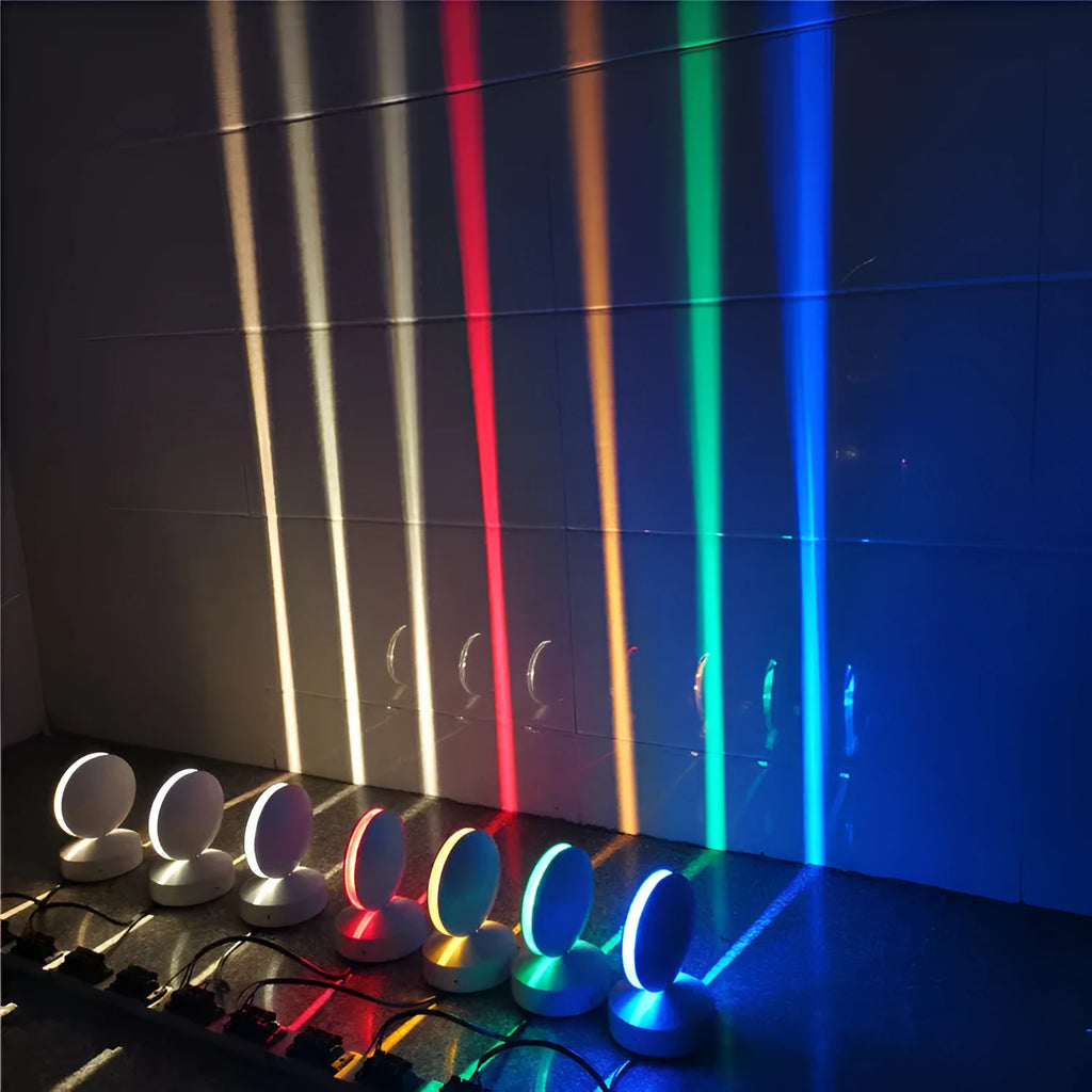 Modern aluminium and glass wall spotlight bar with multi-colour LED lighting