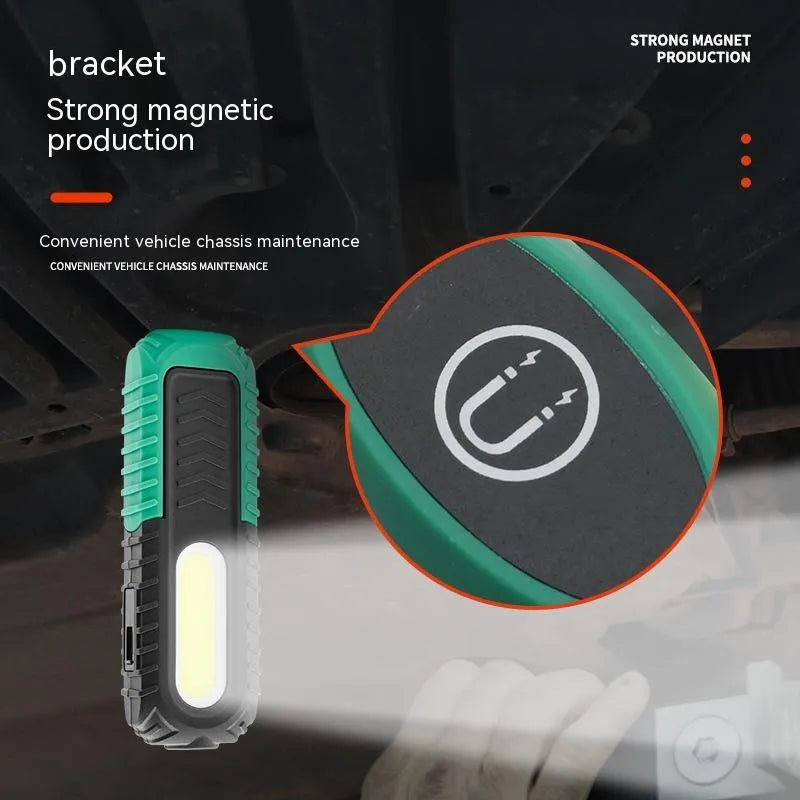 Black and green USB-powered auto repair work light with drop-resistant ABS plastic housing