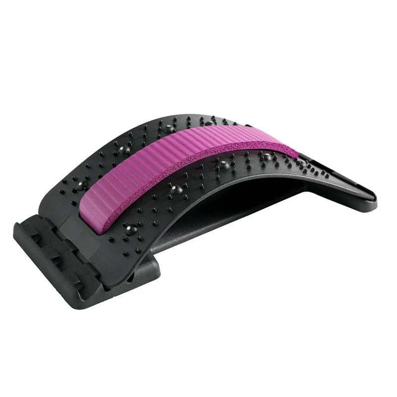 Adjustable back stretcher and waist massager with multiple massage heads in selectable colours.