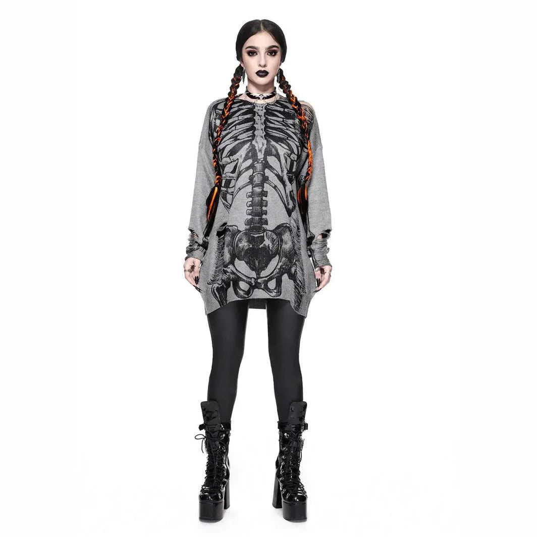 Women's gray loose fit character print knit pullover long sleeves viscose fibre