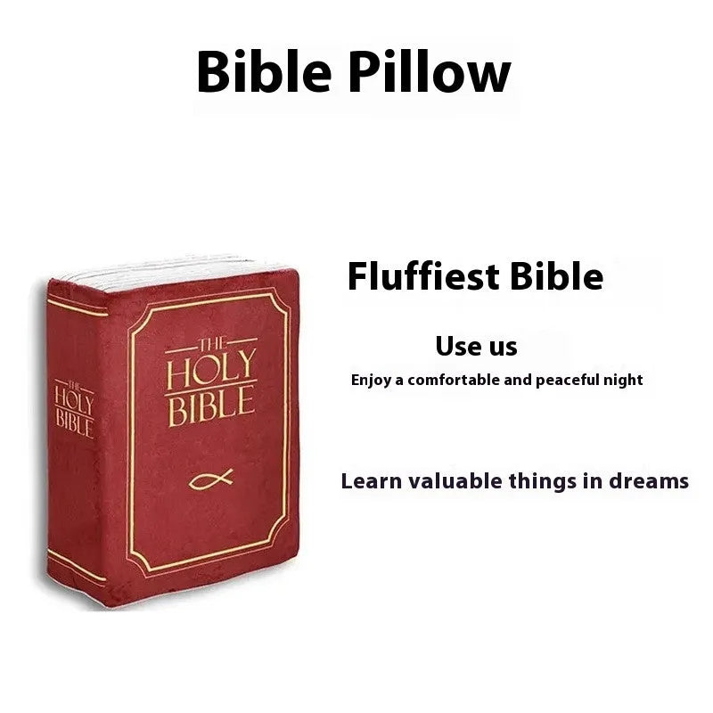 Purple plush Bible doll decorative cushion with memory foam filling on a sofa