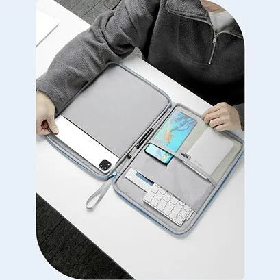 Imitation leather portable tablet protective case with handle in light grey colour