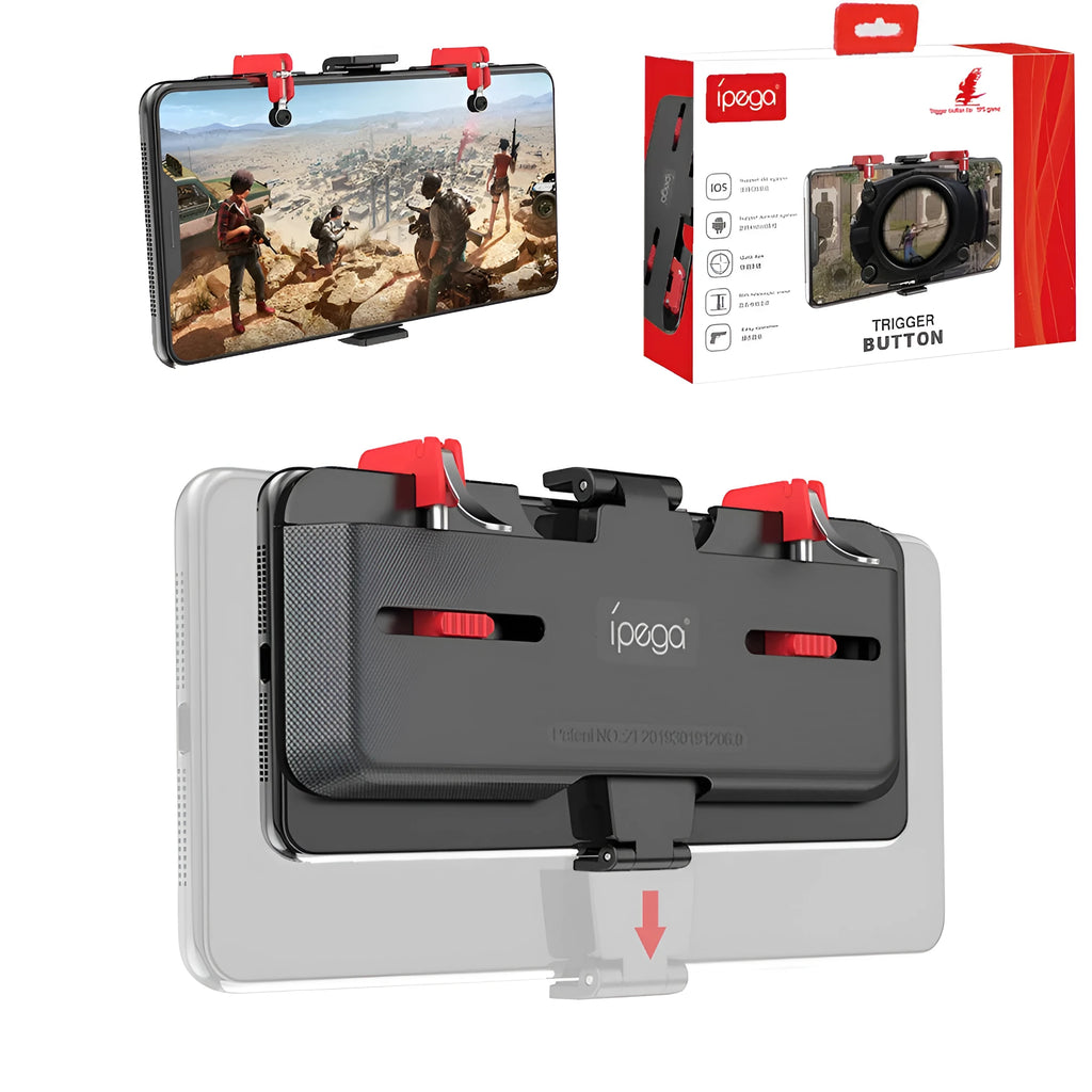 Black mobile phone gaming bracket with telescopic trigger controller for shooting games