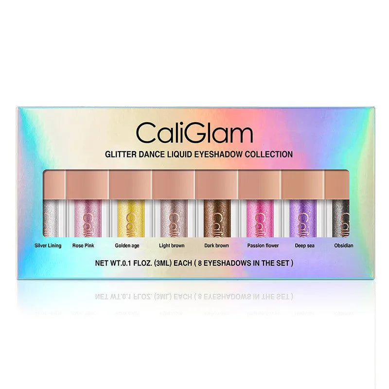 Multicolor pearl glitter liquid eyeshadow set in black base with 8 shimmer shades classification C005