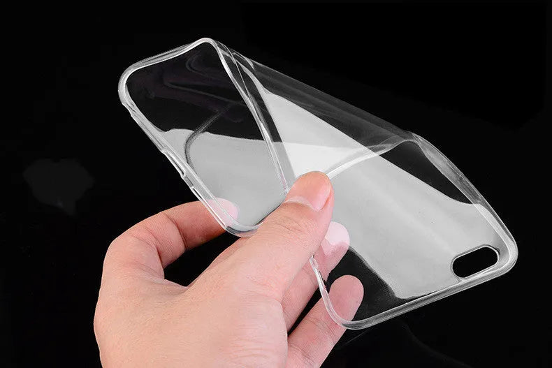 Transparent TPU soft shell mobile phone case for Apple iPhone models on a white background