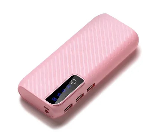 Compact 20000mAh mini portable power bank in black showing USB ports and dimensions.