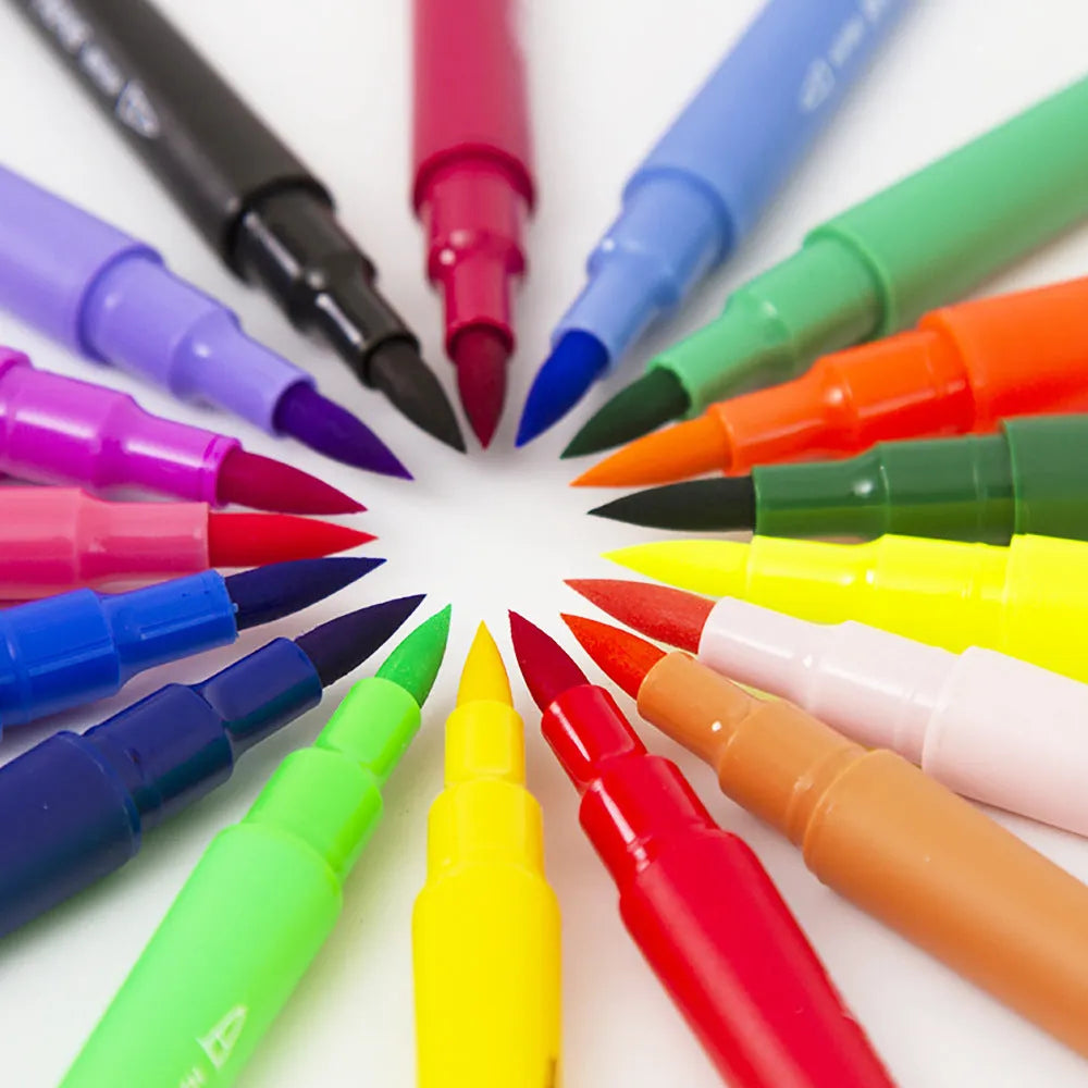 Set of 48 double-ended watercolour pens with soft tips and fine nibs in a plastic storage box.