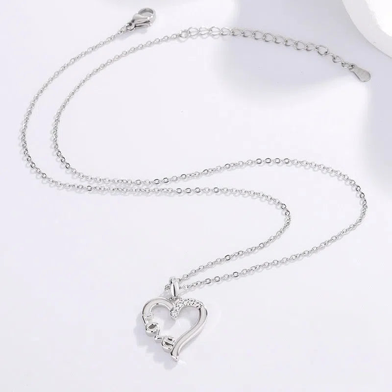 Creative Heart LOVE titanium steel pendant necklace with electroplated white gold finish and copper love heart charm