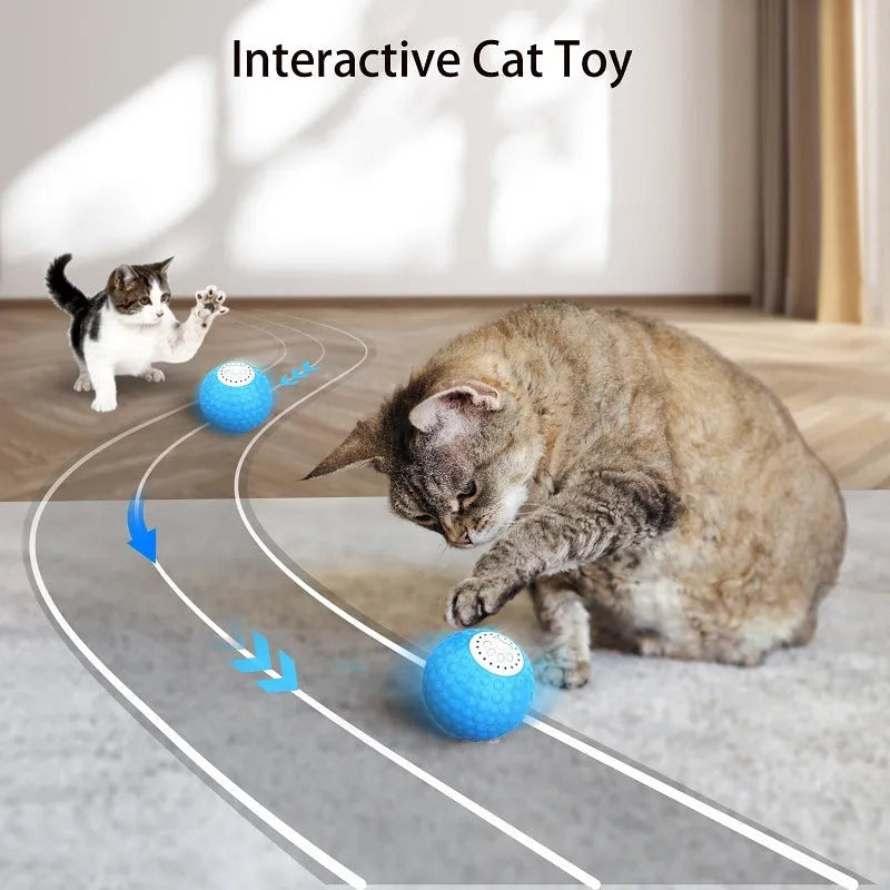 Smart electronic cat ball toy with remote control in blue, green, and yellow colour options