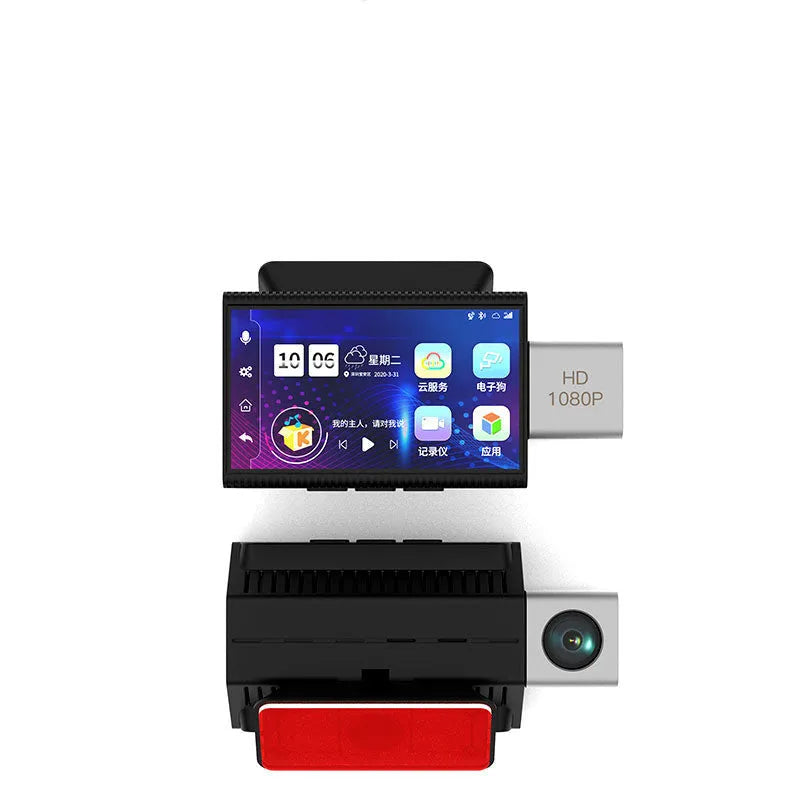 Black 4G tachograph with front and rear cameras, touch screen interface, for vehicle monitoring
