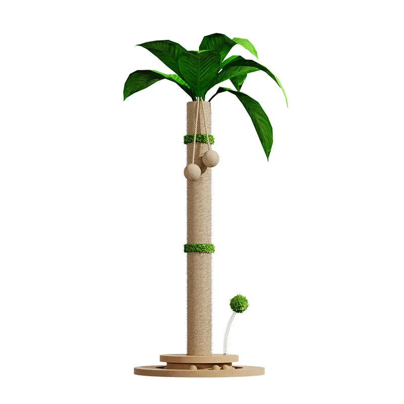 Vertical cat scratching post with natural hemp rope wrap in a canna colour on a simple frame.