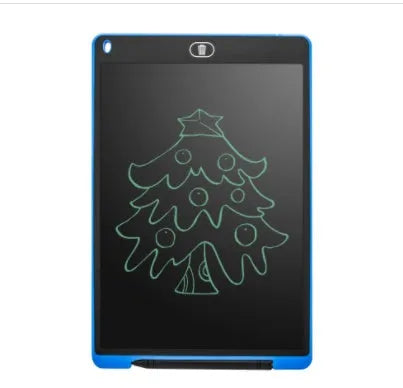 LCD drawing tablet with plastic stylus on colour screen showing child's drawing