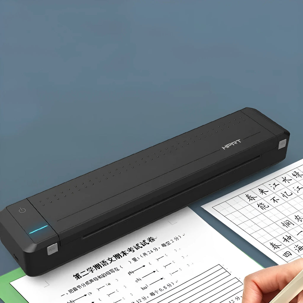 Wireless Bluetooth A4 thermal printer in black plastic casing with USB Type-C port
