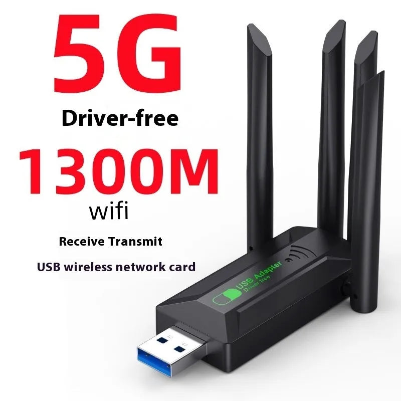 Black USB network transmitter with four adjustable antennas for computer wireless signal enhancement