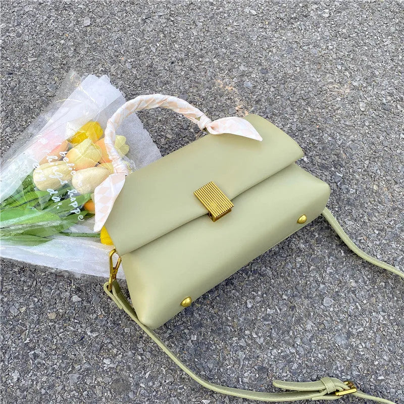 Horizontal square PU shoulder handbag for business commuting with phone pocket and zippered compartment