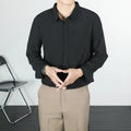 Korean-style loose long-sleeved men's linen-silk shirt in solid colour with wrinkle-free finish