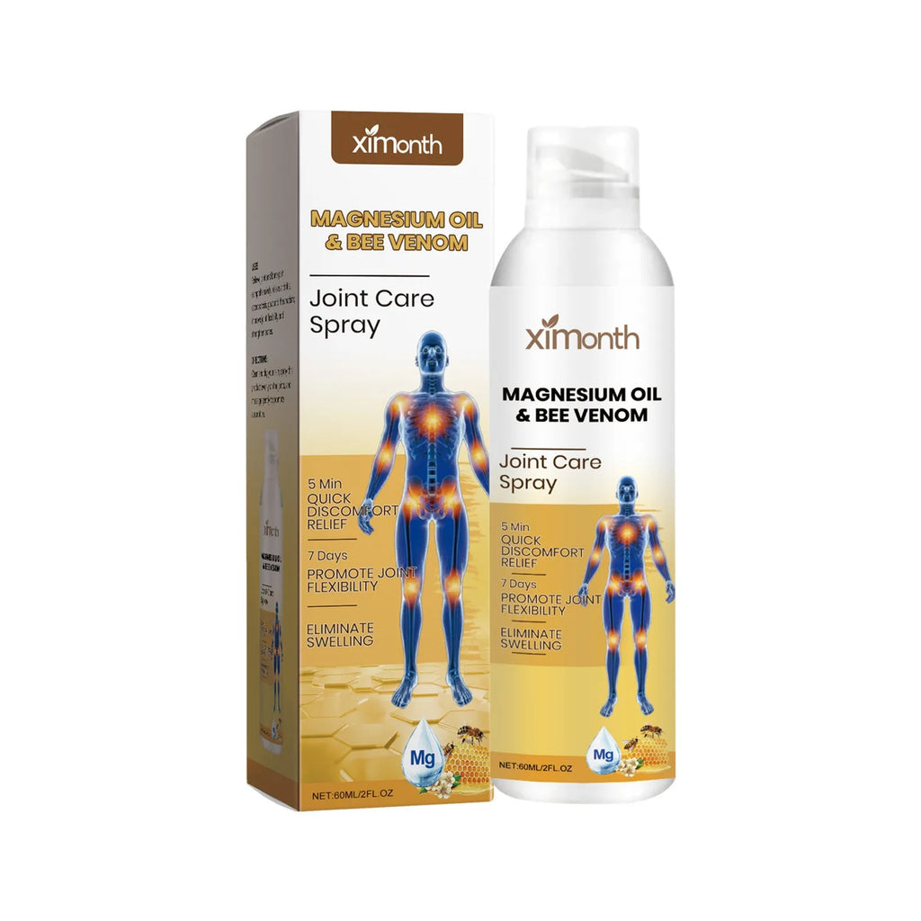 60 ml bottle of joint care spray with menthol and coconut oil for muscle relief.