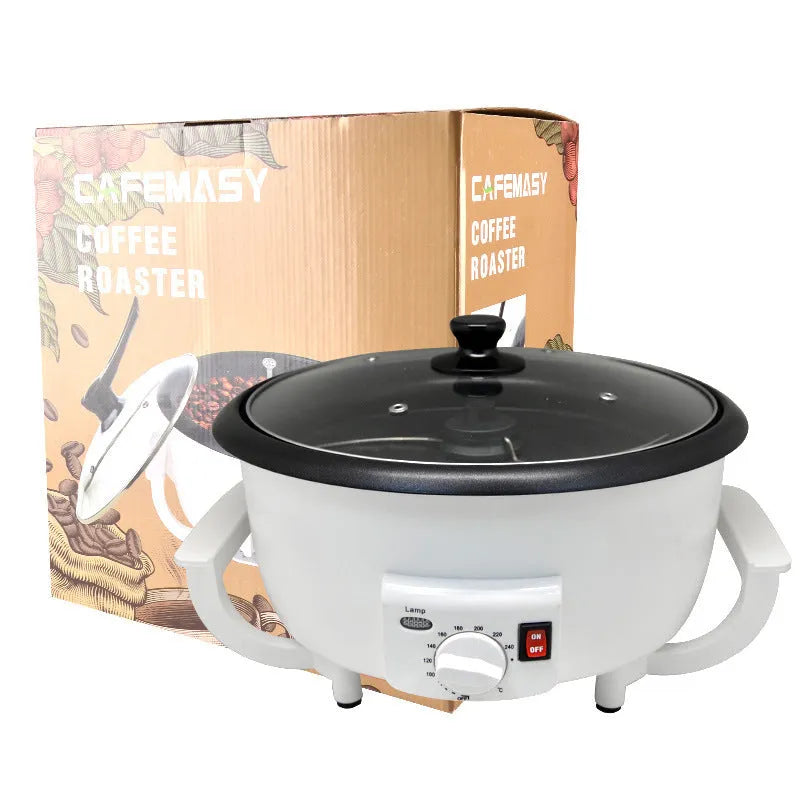 White home coffee bean roasting machine with 750g capacity and 1200W power rating