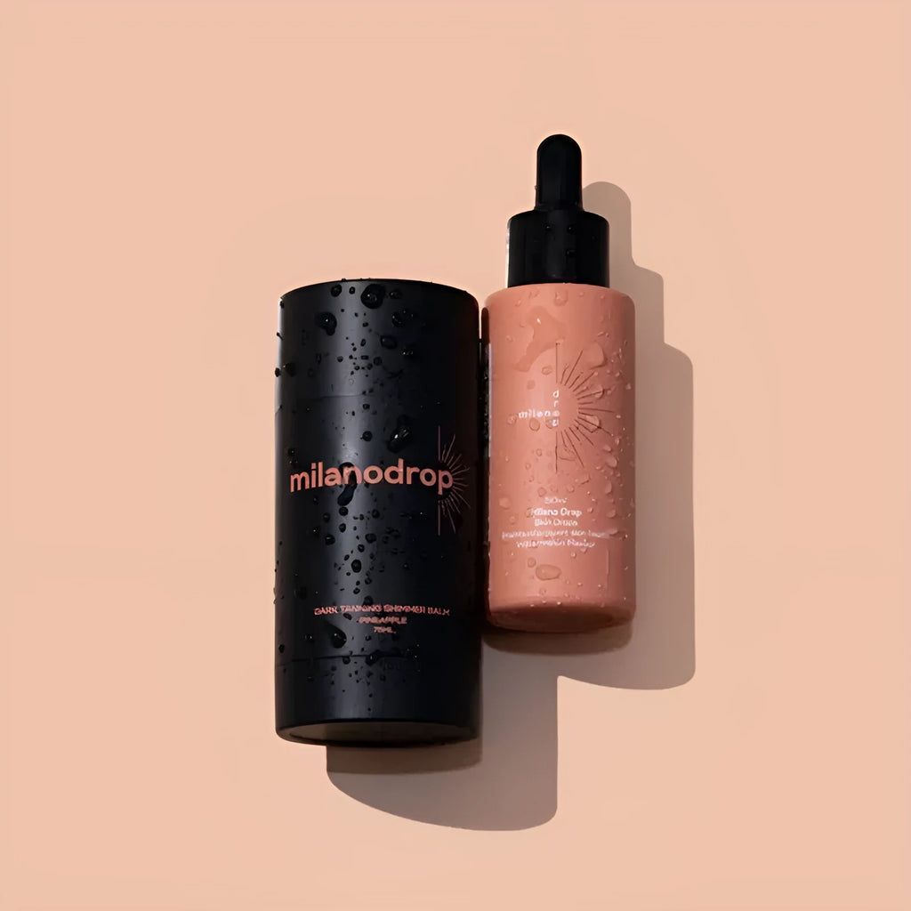 Matte sun tanning black liquid set with 50ml drops and 75ml cream bottles