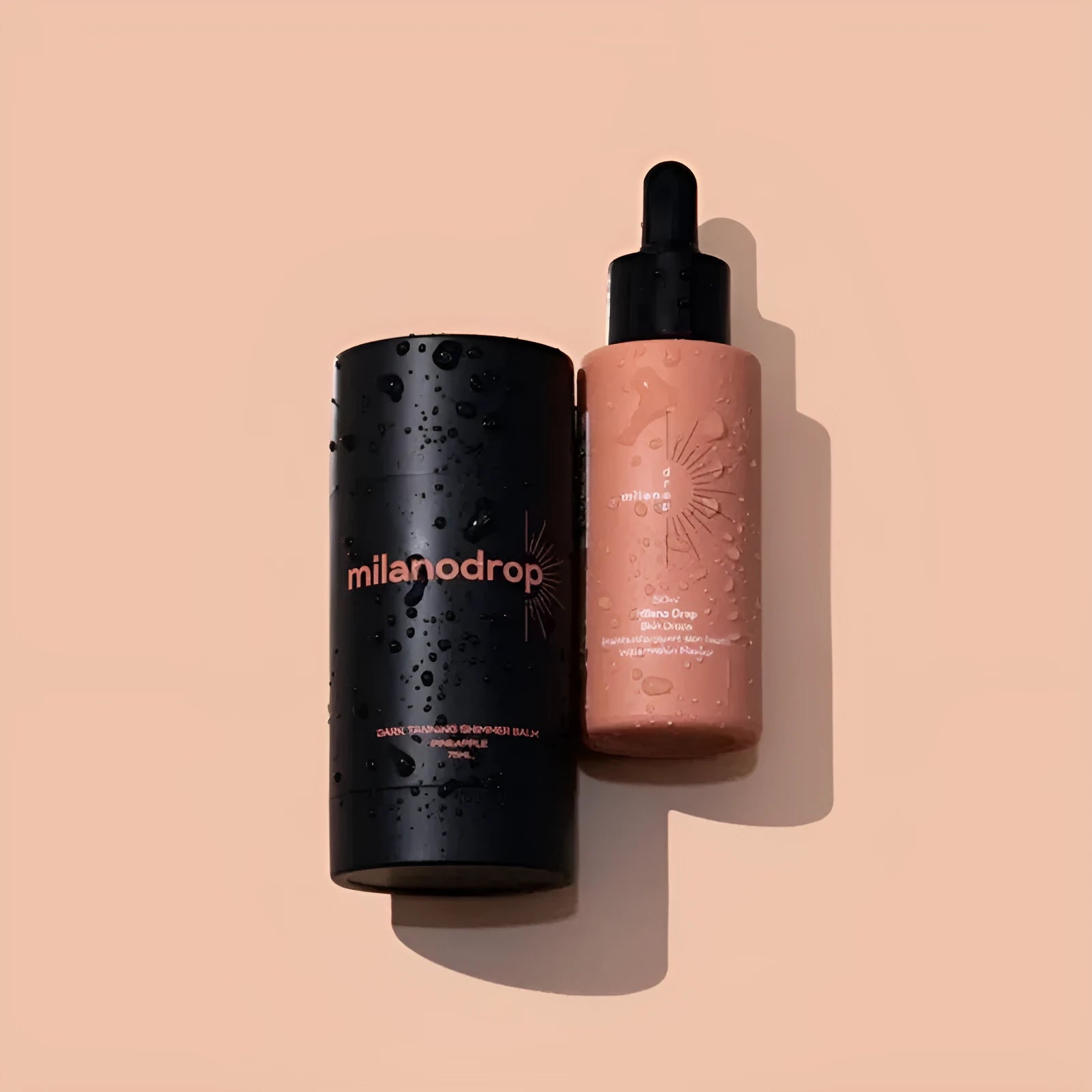 Matte sun tanning black liquid set with 50ml drops and 75ml cream bottles