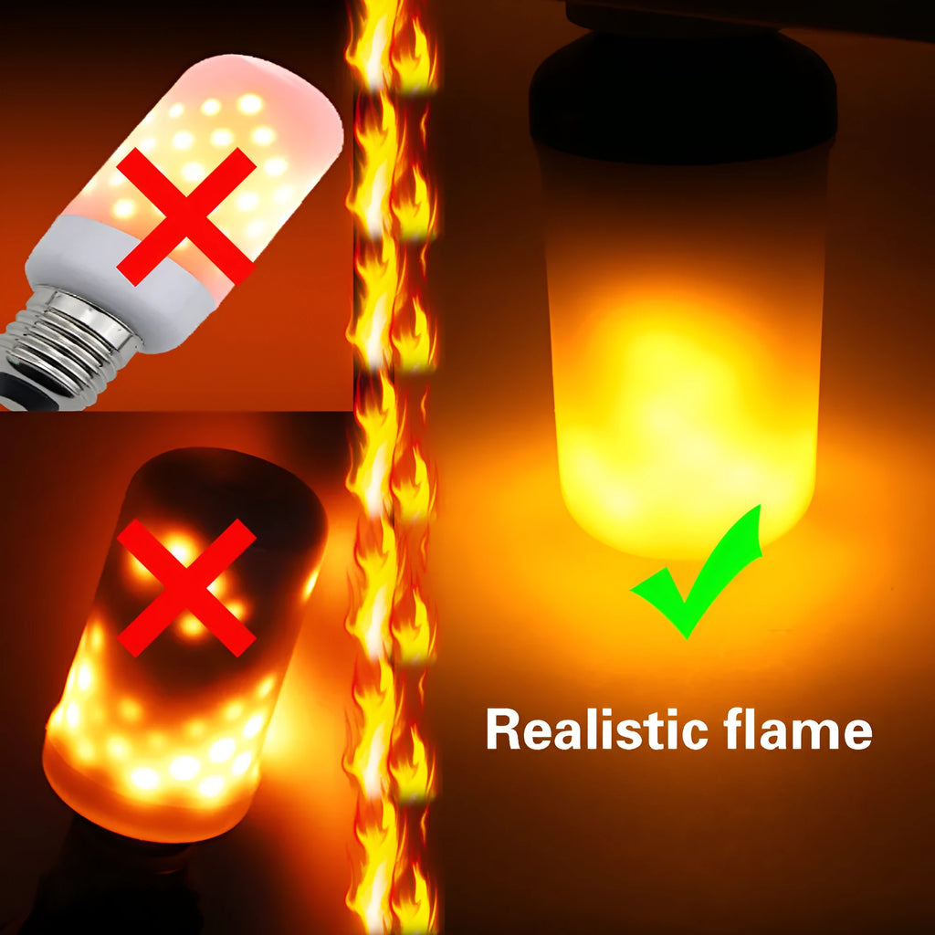 Atmosphere decorative flame effect LED bulb emitting a flickering fake fire light.