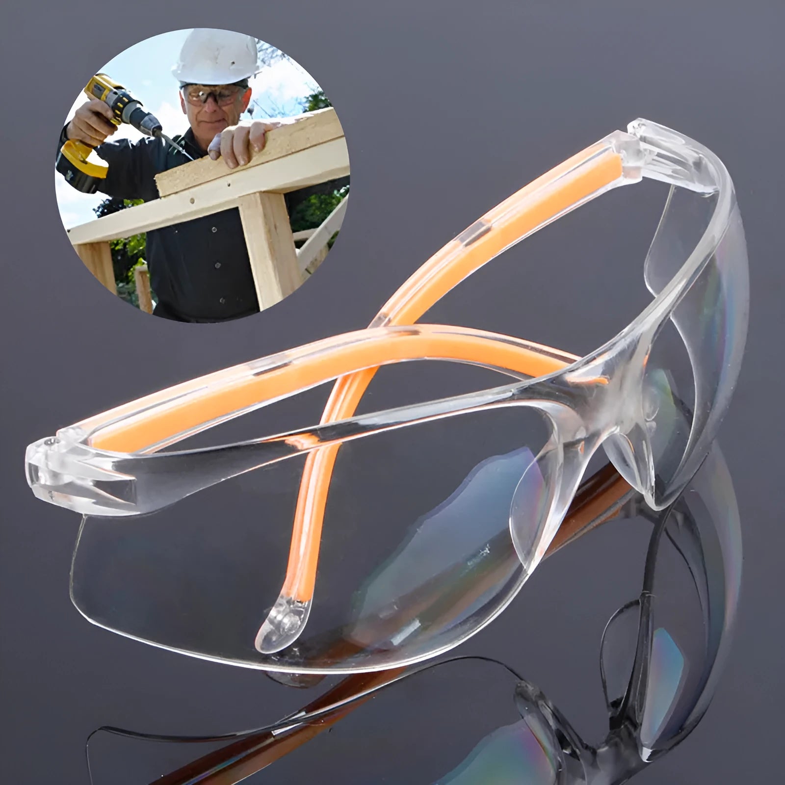 Transparent polycarbonate safety goggles with yellow tint lenses for laboratory and welding work