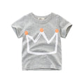 Boys' royal blue short sleeve cotton t-shirt laid flat, showing Korean style design.