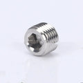 Stainless steel hexagon plug for 3/8 inch bulkhead pipe fittings on a white background.