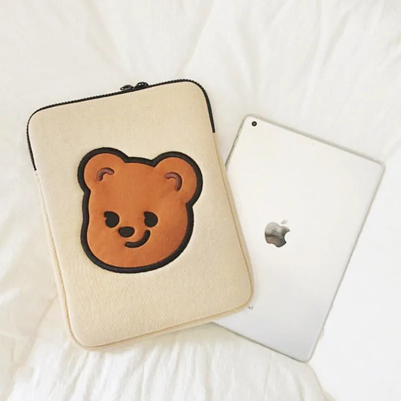Cotton cloth notebook sleeve bag with zipper and cartoon pattern in 11 inch size